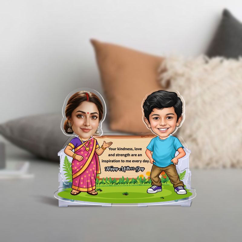 Personalized Mom & Child Theme Bobblehead Caricature with Battery Powered Moving Head Feature from Son   Memorable Gift for Mom